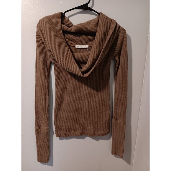 We the Free Snow Bunny Sz XS Off Shoulder Cowl Neck Ribbed Sweater Caramel - Picture 2 of 6